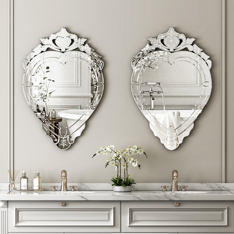 Wall Mirror Venetian-Inspired Heart-Shaped, 37"H x 25"W