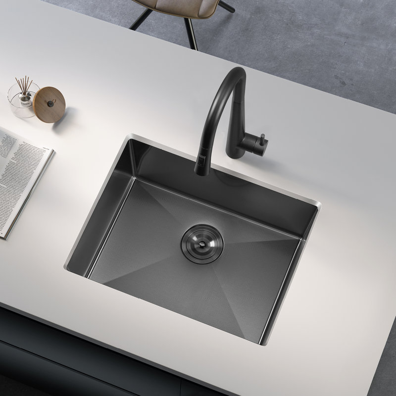 Attop Handmade Nano Black Stainless Steel Scratch-resistant 23 Inch Single Bowl Undermount Kitchen Sink With Strainer