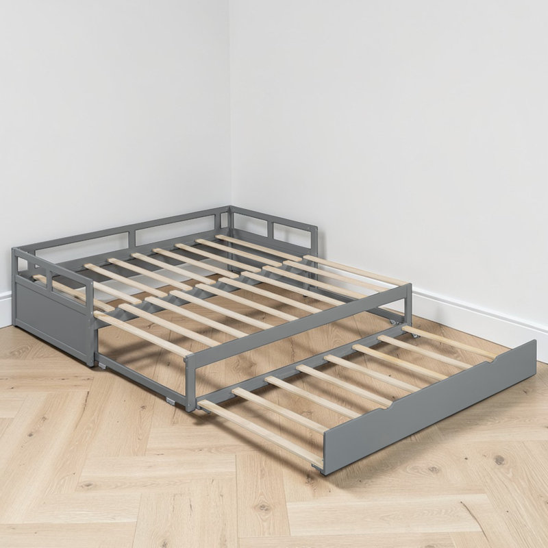 Keevis Solid Wood Daybed with Trundle Bed, Gray