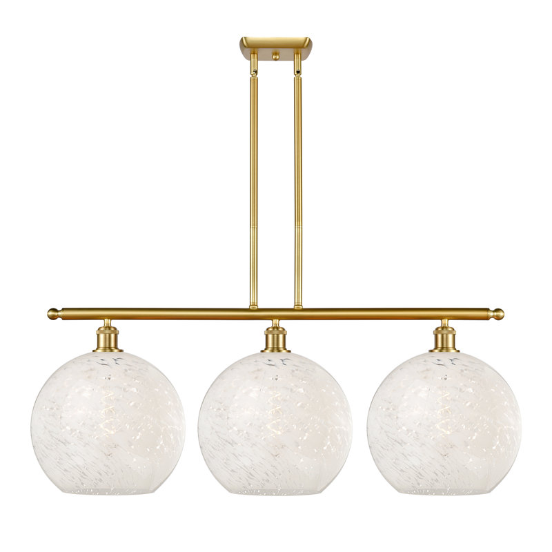 Luminaire suspendu pour îlot suspendu 3 lumières Ballston White Mouchette, H 14 po x l 38,5 po x P 12 po, Or satiné