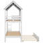 Lit simple superposé simple avec lit gigogne, toit et fenêtres, lit superposé blanc et gris pour enfants, mobilier de chambre peu encombrant