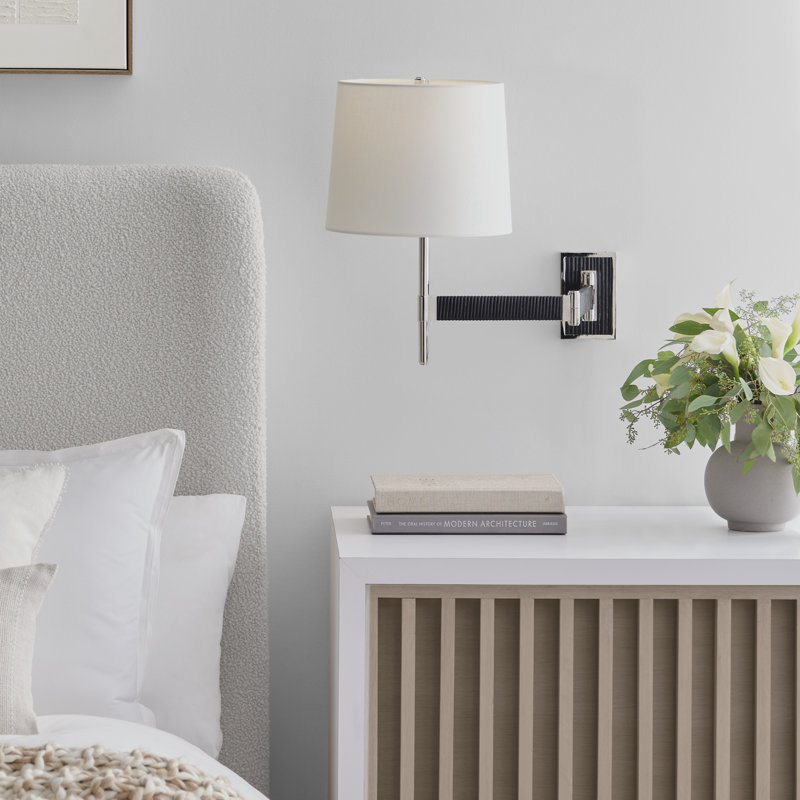 Suzanne Kasler Elle Swing Arm Sconce, Polished Nickel/Black Rattan