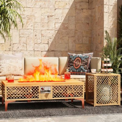 2-Piece 60,000 BTU Wicker Propane 37.4'' W Fire Pit Table Set With Tank Holder
