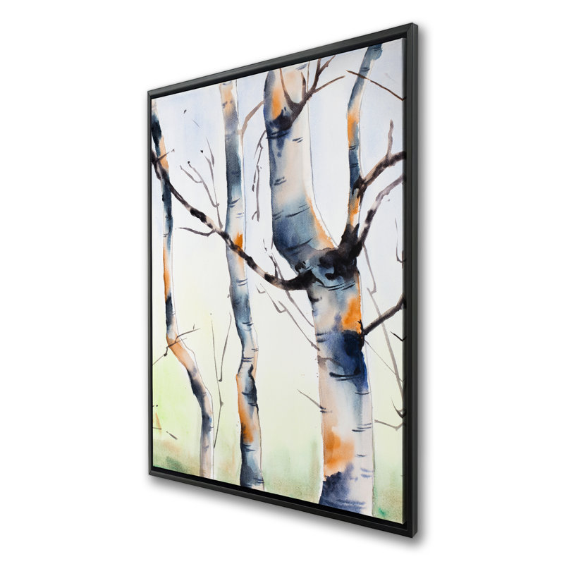 Three Small Birch Trees Canvas | Blue Framed Home Decor
