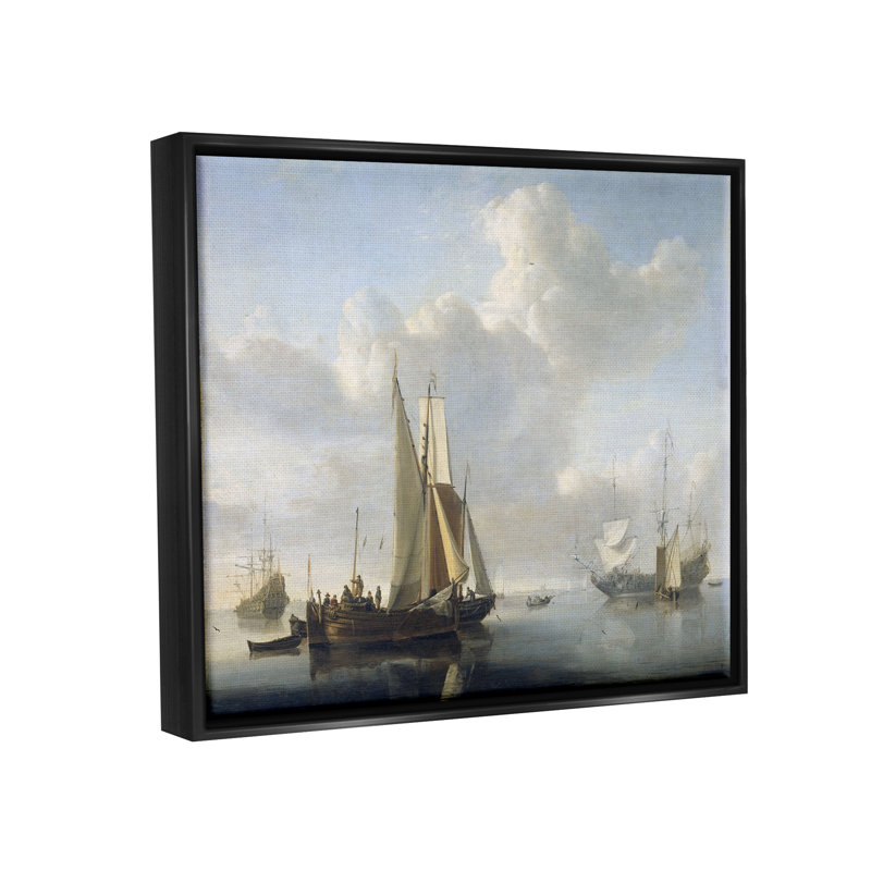 Navires avant le rivage, peinture classique sur toile - Peinture sur toile, H 17 po x l 21 po x P 1,7 po