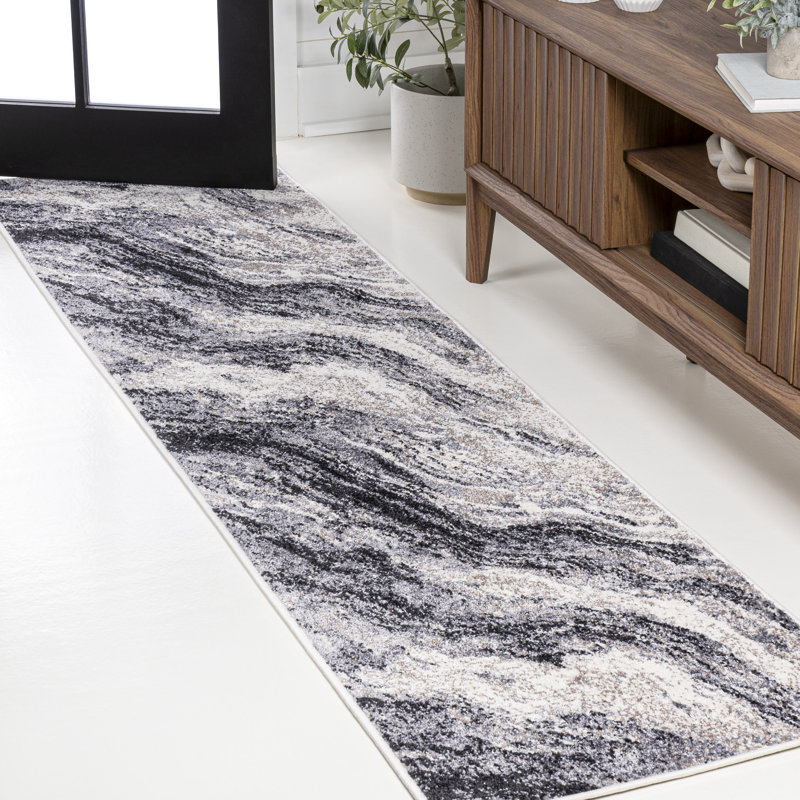 Tapis gris anthracite / crème Olvin, Tapis de couloir 2 pi x 8 pi