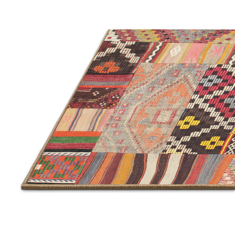 Tapis contemporain rouge / orange, Rectangle 8 pi x 10 pi