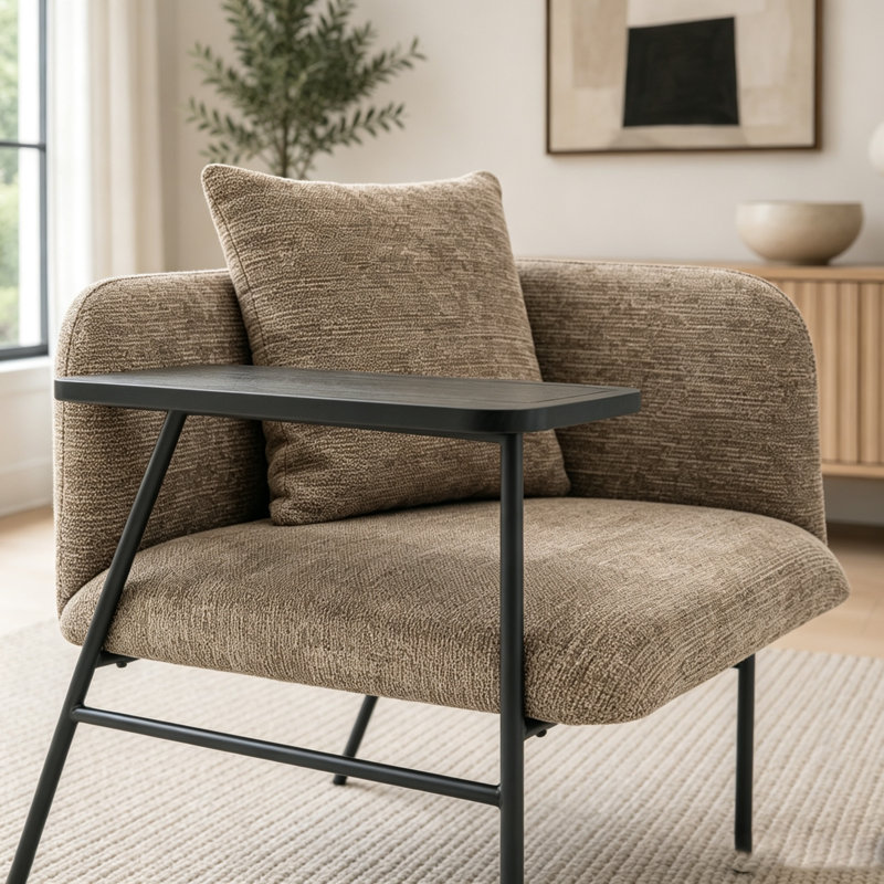Lounge Relaxing Chair with Small Table and Back Pillow, Beige
