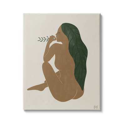 «Nude Woman Soft Sitting Pose Curved Body» par Birch & Ink - impression sur toile tendue