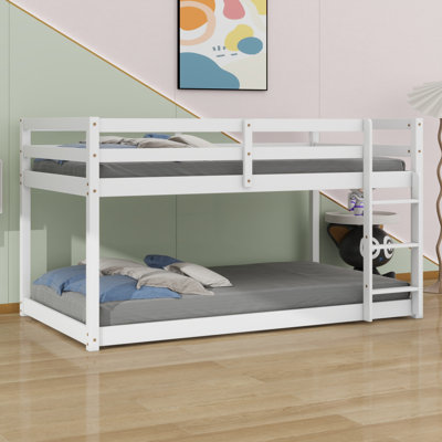 Floor Bunk Bed With Ladder ,Upper And Bottom Bed Platforms Crafted With Strengthened Slats