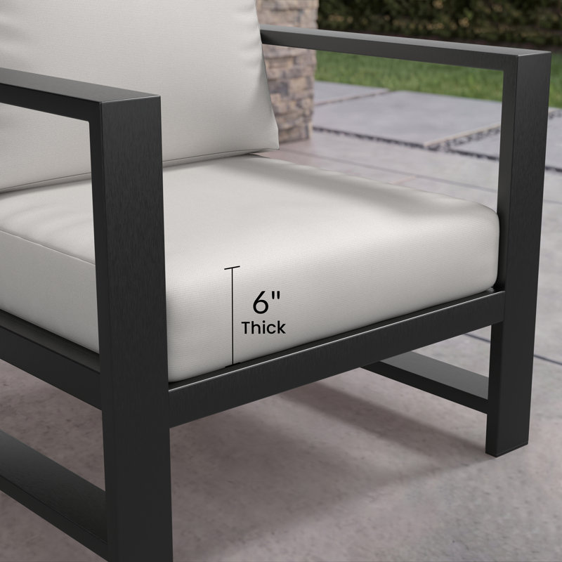 Fauteuil d'extérieur en métal Dulcie avec coussins Sunbrella®, Toile blanche Sunbrella®