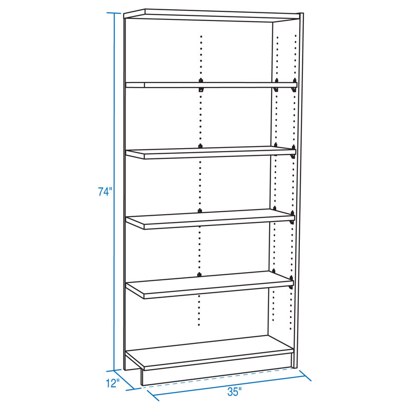 Bibliothèque standard Bibliothèque, Chêne clair, (5 tablettes) H 74 po x l 35 po x P 12 po