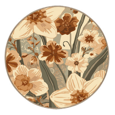 Soft Plush Broward Daffodil Preppy Floral Area Rug in Beige – Beige Binding