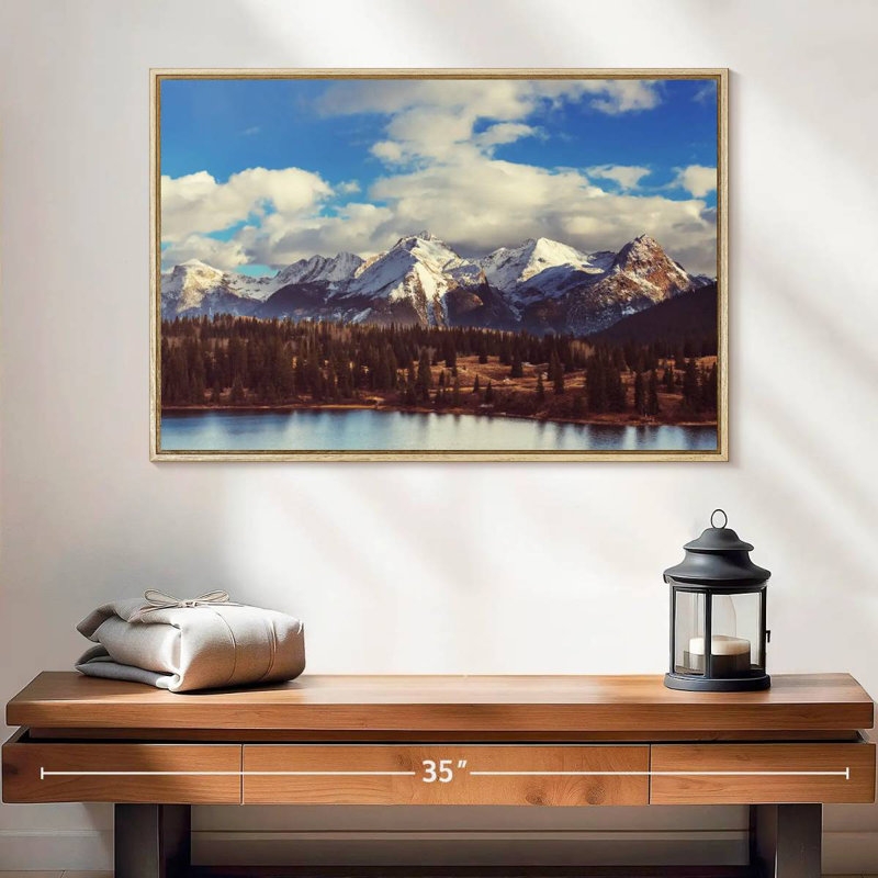 Paysage de montagnes Rocheuses, 25 po x 17 po, Cadre flottant en bois naturel