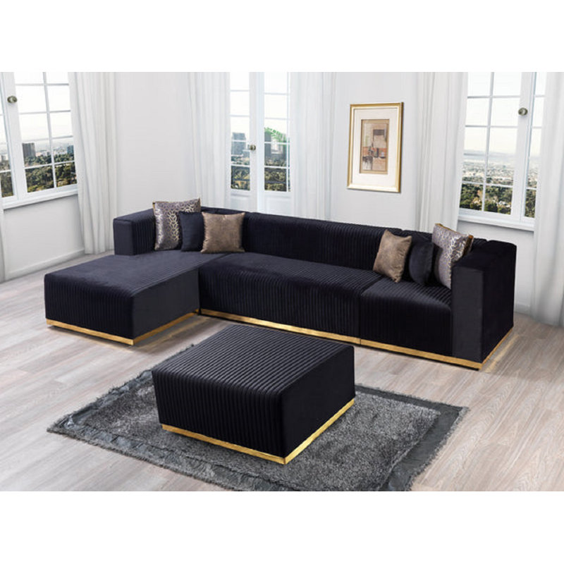 Canapé modulaire en velours 4 pièces Juliana, Velours noir