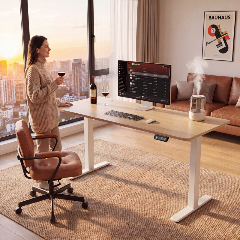 Bureaux debout à hauteur réglable Putnam, H 48 po x l 62,99 po x P 23,62 po, Bambou / blanc