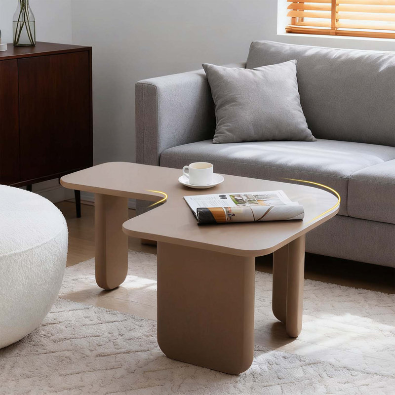 L-Shape Modern Coffee Table, Khaki