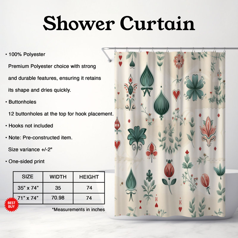 Card Shapes - Rideau de douche Premium, H 74 po x l 71 po