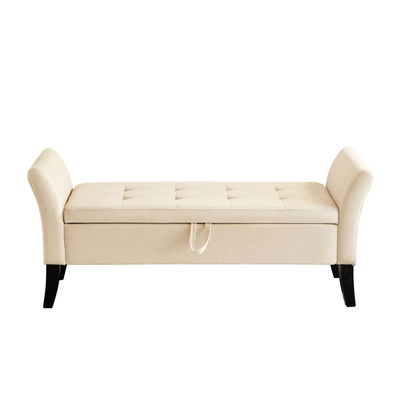 51.5" Beige Velvet Hallway Seating Bench With Storage - Practical & Elegant In Curved Arms For Added Elegance, Beige