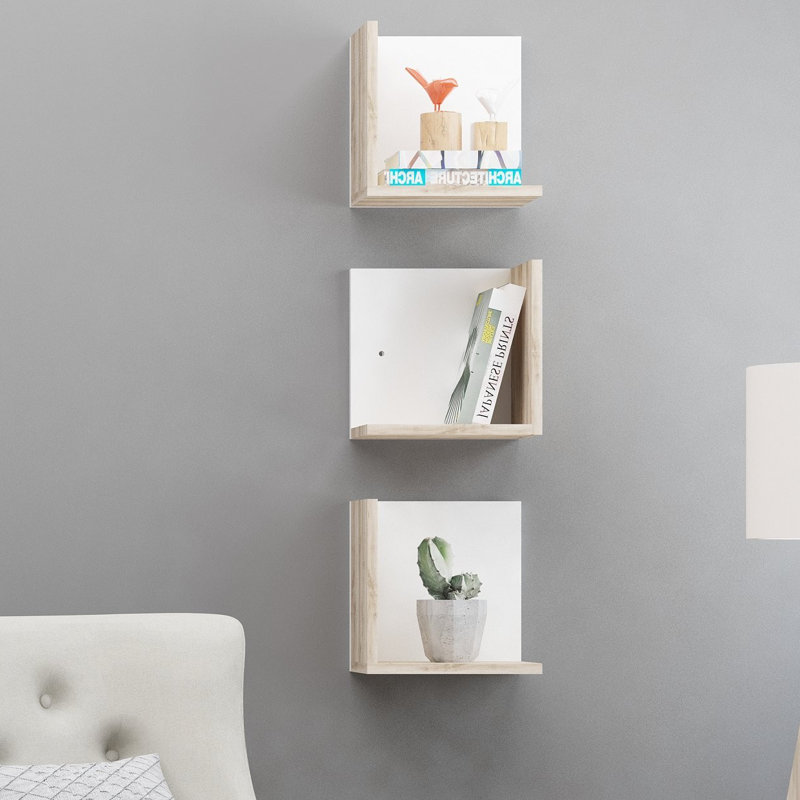 Tablette d'appoint carrée 3 pièces Abdas, Chêne
