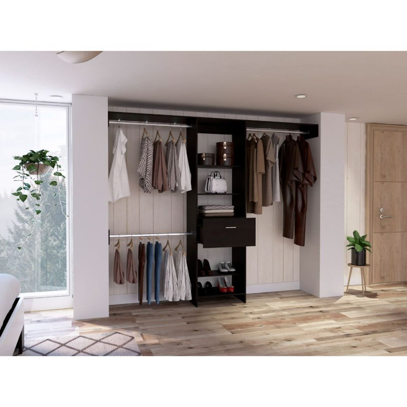 Calveston 1Drawer 4Shelf Closet System Black Wengue, Black, 98.51"W x 15.84"D