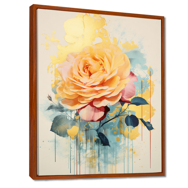 Jaune jaune, rose, rétro, art mural, salon, Toile avec cadre flottant brun, H 20 po x l 12 po x P 1 po