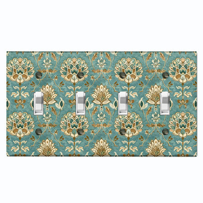 Couvercle de plaque d'interrupteur en métal; Bascule à 4 bandes US standard - floral damassé