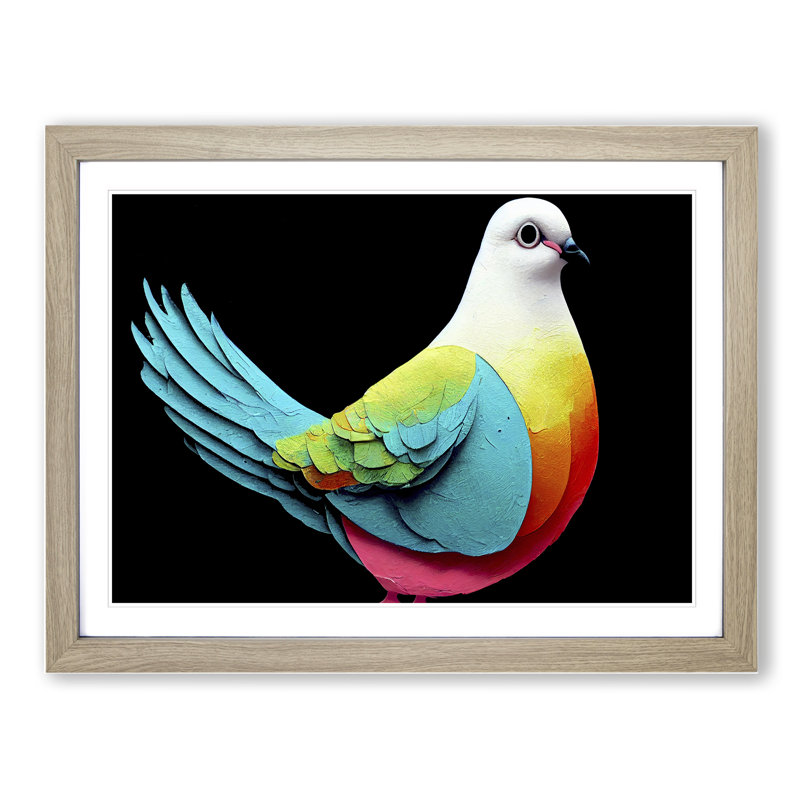 Unique Dove Bird - Framed Print, 25cm H x 34cm W x 2cm D, Oak