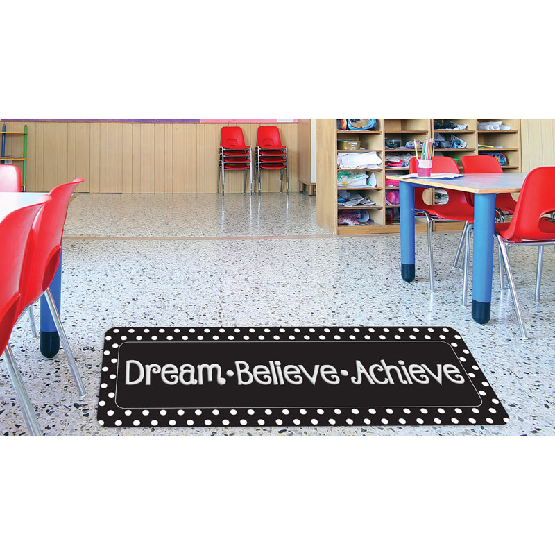 Tapis de couloir original 15,5 po x 47 po The Original Fun Mat, Dream Believe, Achieve, noir à pois blancs