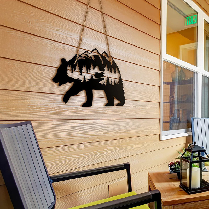 Ours en métal mural - noir - décor en métal inspiré de la forêt rustique, 14 X 8,5 pouces pour le salon ou la chambre à coucher