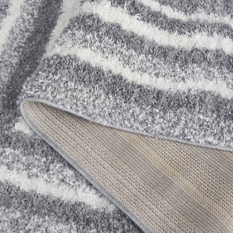 Omveer Border & Stripe Shag 200 Performance Striped Rug, Square 6'7"
