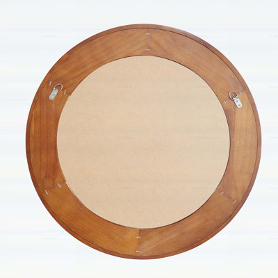 Black Walnut 24 Inch Rattan Round Wood Frame Decorative Wall Mirror for Farmhouse Home Decor