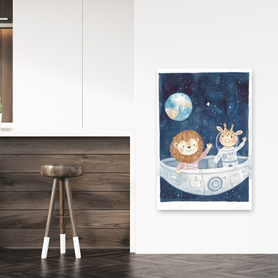 Lion Giraffe Space Adventure Abstract Contemporary Landscape Nature Wall Art Print 1 Piece Wrapped Canvas Wall Art
