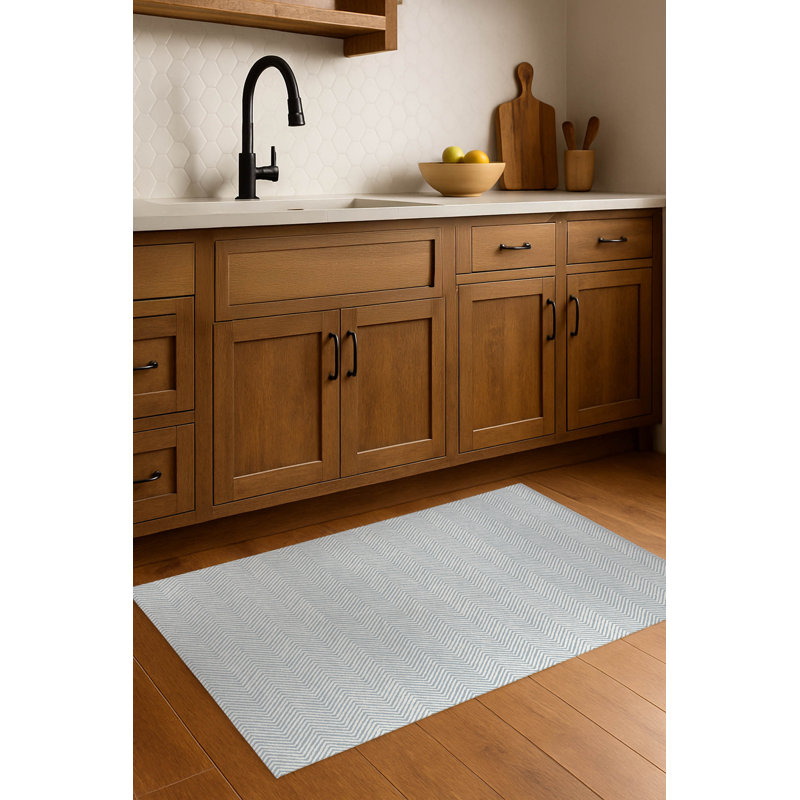 Tapis de cuisine léger à chevrons antidérapants, Rectangle 5 pi x 7 pi, Bleu ardoise
