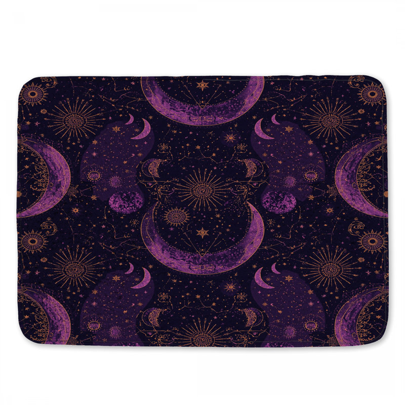 Tapis de bain mauve à motif d'art céleste mauve, L 34 po x L 21 po