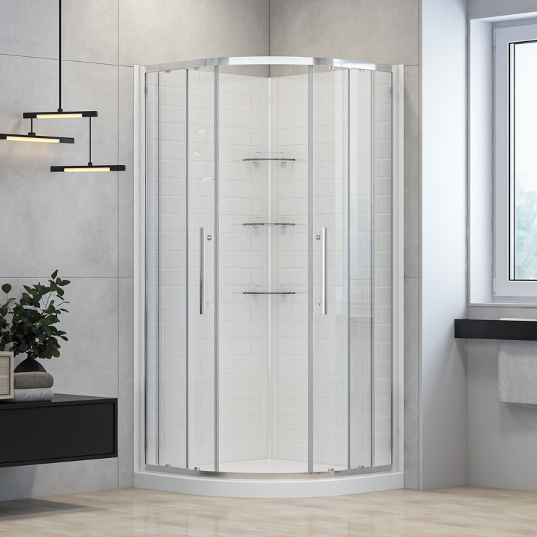 Monaco 36'' W 75'' H Framed Round Reversible Shower Kit in Chrome