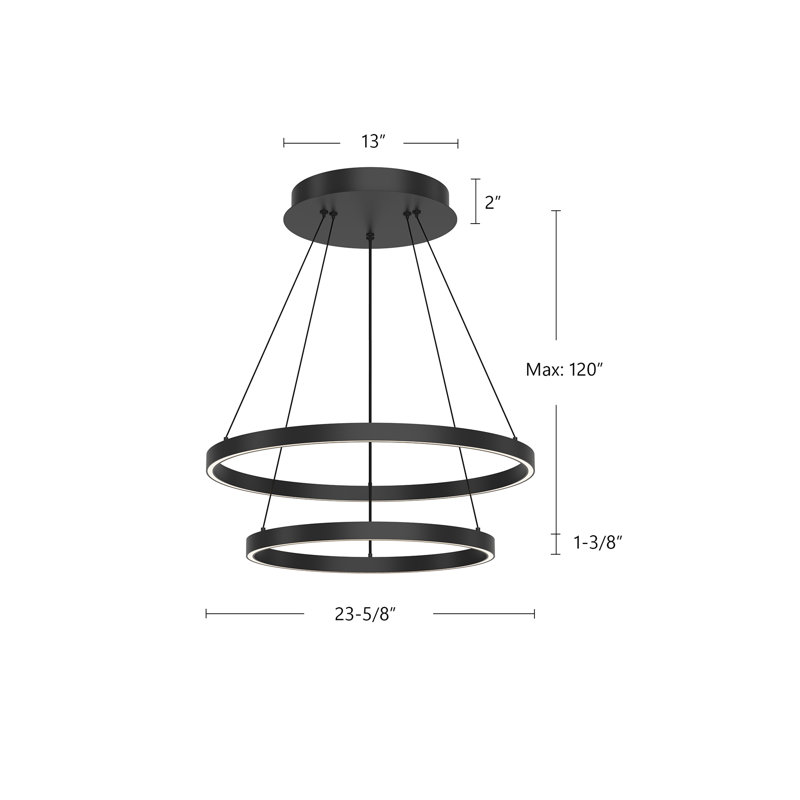 Cerchio 1 - Light LED Chandelier, Black, 1.375" H x 23.625" W x 23.625" D