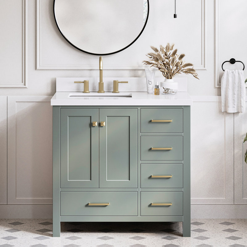 Ensemble de meuble-lavabo simple 37 po Grevera, Vert rétro, Rectangular