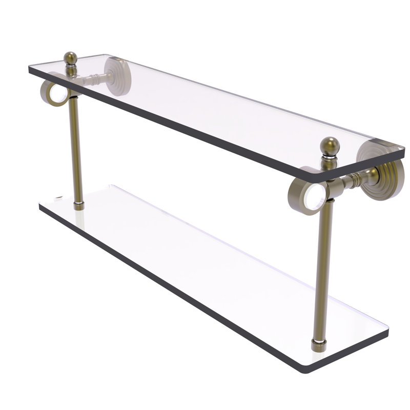 Jarrell 2 Piece Glass Tiered Shelf, Antique Brass, 5.12" H x 22" W x 9.3" D