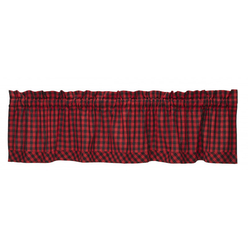Lamaar Cotton Plaid Tailored Window Valance, Red/Black