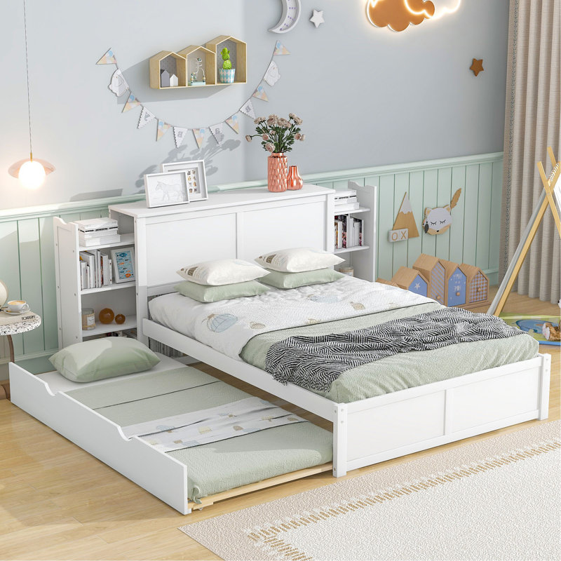 Lit plateforme avec rangement et tablettes gigognes, Lit double