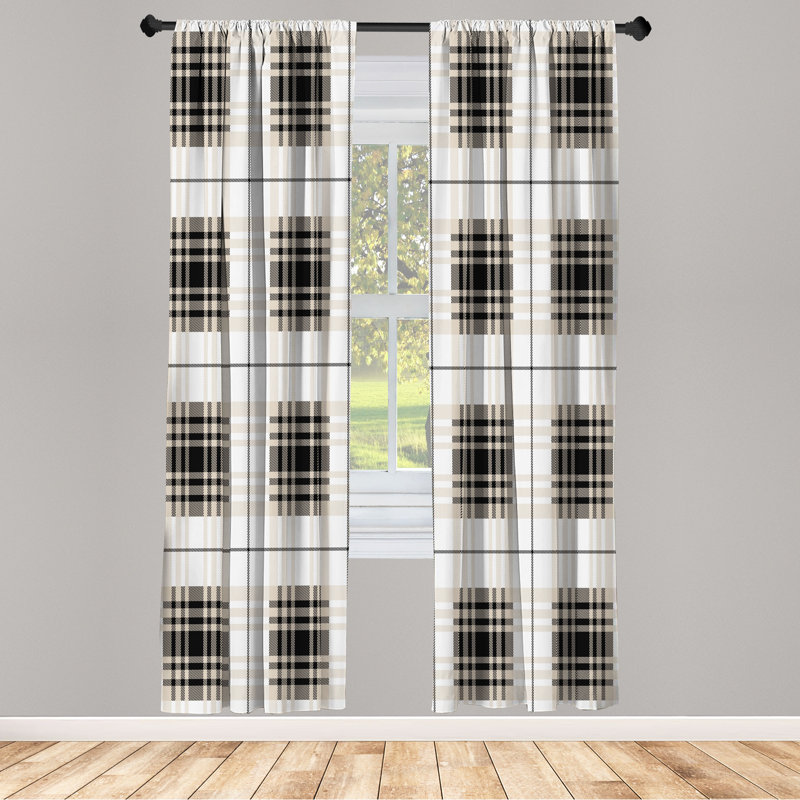  Checkered Curtains, Plaid Tartan English Tile, Ivory Taupe, 56" W x 63" L