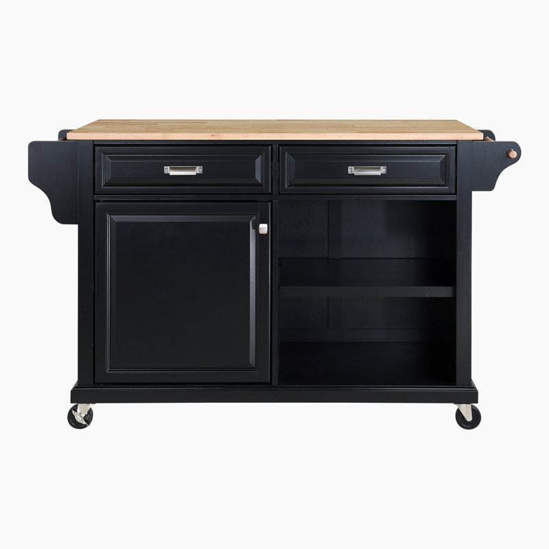 Îlot de cuisine en bois massif avec abattant Zykera, certifié Greenguard Gold, Noir