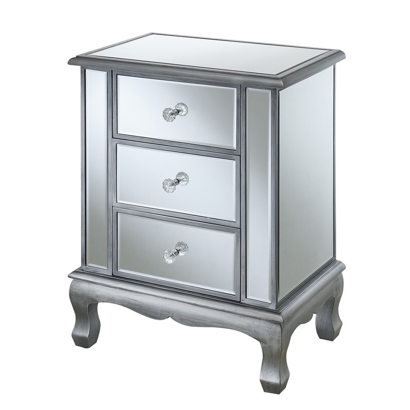 Denizhan 3 - Drawer End Table, Antique Silver Mirror