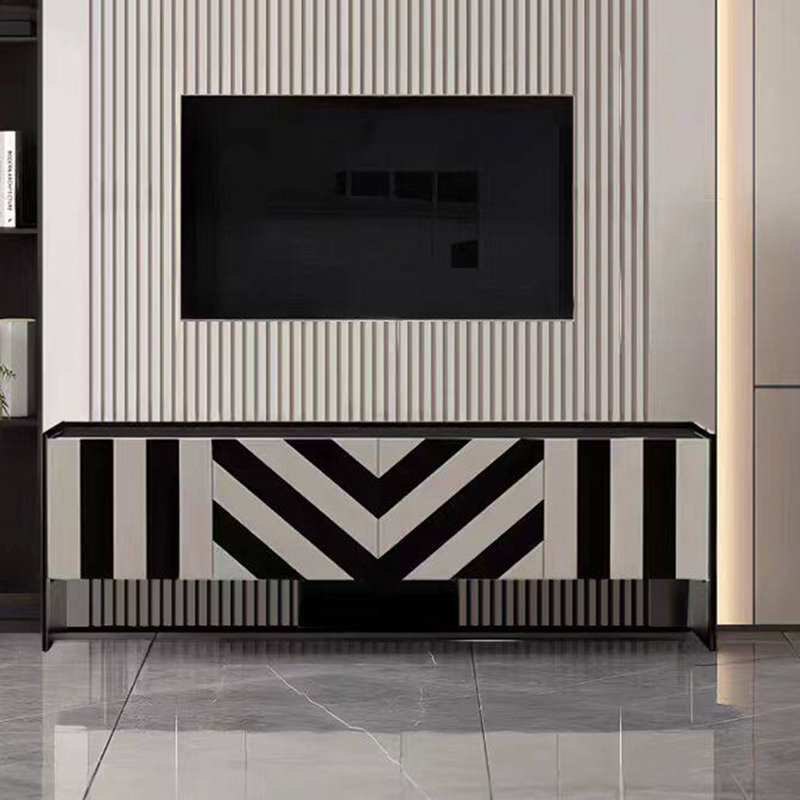 Black & White Stripe Color-Block Sideboard, Modern Luxury Entryway Partition Cabinet, Living Room Wall-Mounted Tea Storage Cabinet