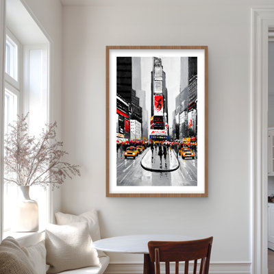 New York City Busy Street - Gray Framed Matted Print Decor