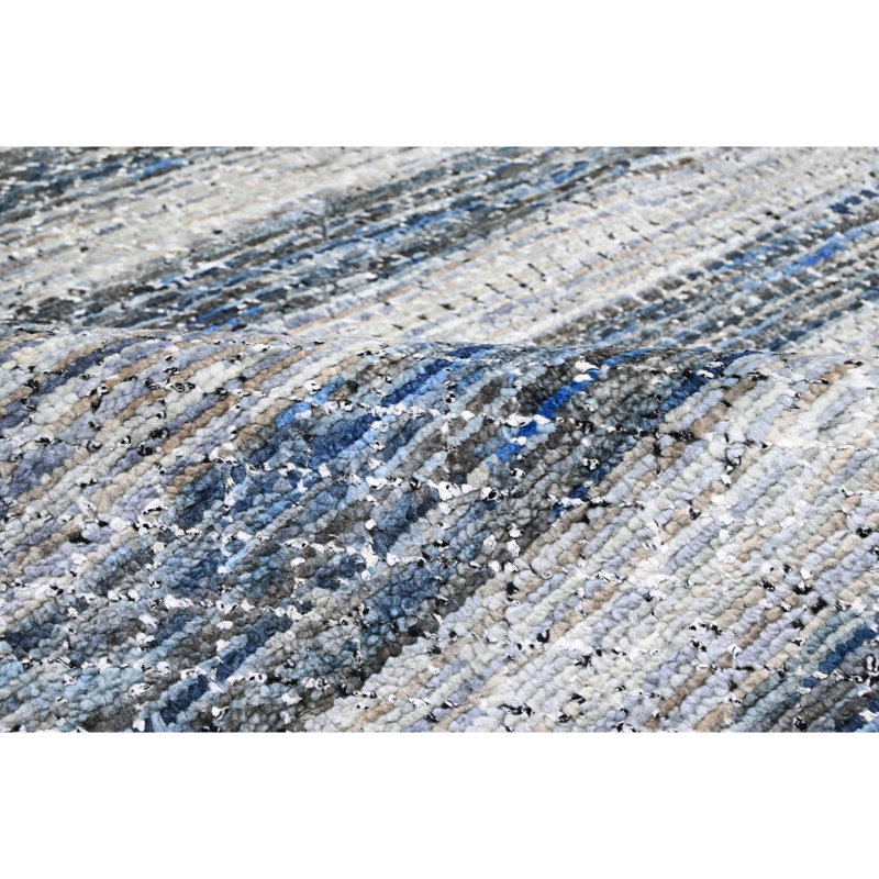 Hand Knotted Striped Area Rug in Blue/Gray