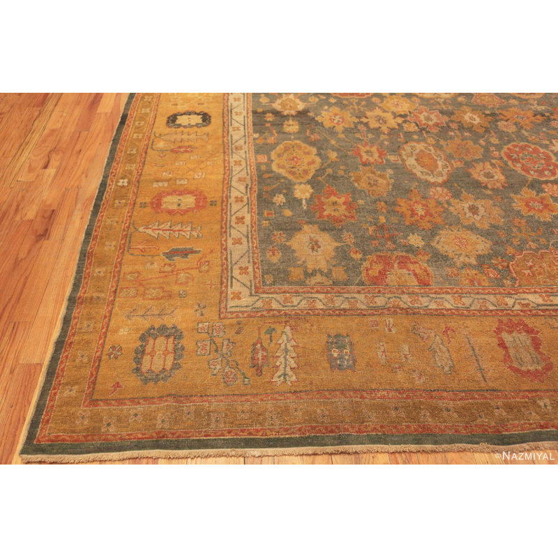 One-of-a-Kind Rectangle 12'6" X 15'2" 1900s Area Rug in Orange/Blue