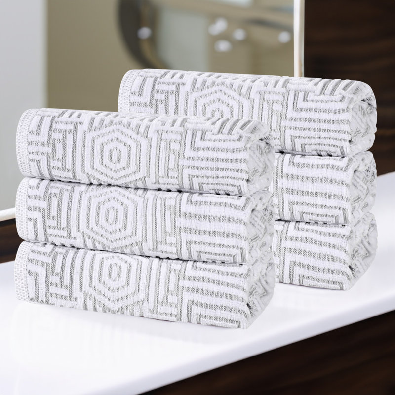 Cotton Modern Geometric Jacquard Soft Highly-Absorbent Hand Towel, Platinum