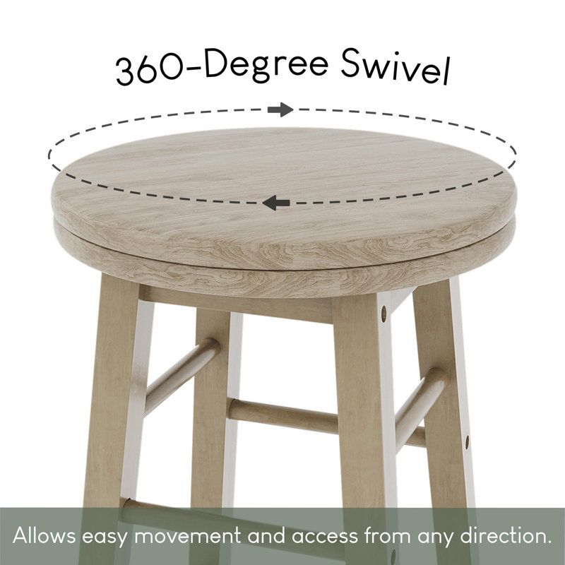 Swivel Solid Wood Counter Stool, Wood Seat/Wood Frame